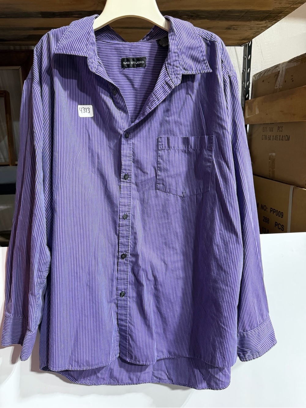 #4313-MB Studio Purple Pinstripe Casual Button-Down Shirt